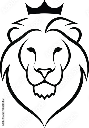 Lion head with crown illustration isolated on white background.