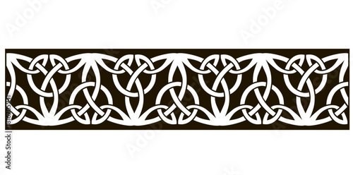 Ribbons with Celtic knot ornament. Celtic national ornament. Celtic knot. Traditional medieval Scandinavian Design, celtic pattern, on black background.