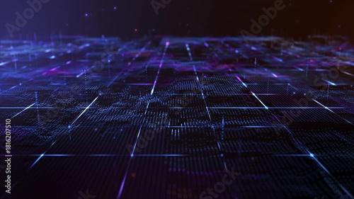 Flying through futuristic digital geology terrain, digital data telemetry and engineer topography with contour lines. 3D wireframe cartography concept. 