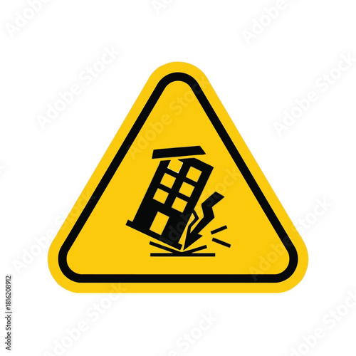 Earthquake building collapse warning sign icon   structural hazard safety symbol vector Vector, illustration