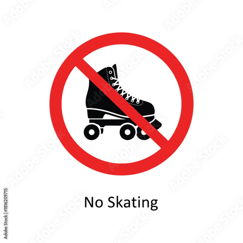 No skating allowed sign roller skate prohibition icon public safety warning Vector, illustration