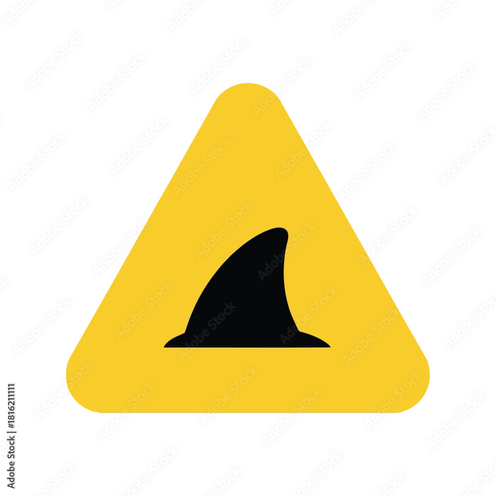 Fototapeta premium Shark warning sign icon vector. yellow danger triangle with shark fin symbol. ocean safety Vector, illustration