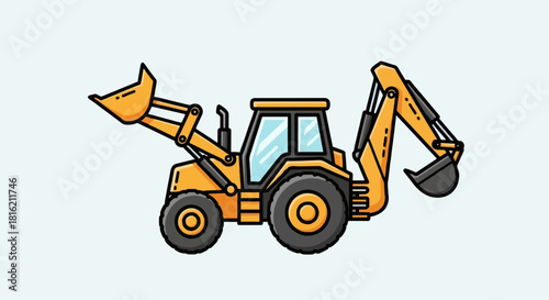 Cartoon backhoe loader icon, flat vector style
