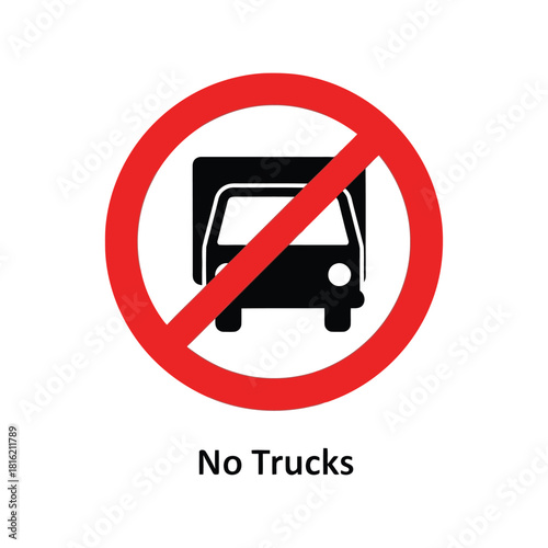 No trucks allowed signage: heavy vehicle restriction traffic symbol for prohibited zones Vector, illustration