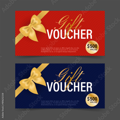 A gift certificate with a realistic golden bow. Vector illustration