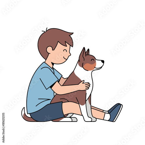 Boy and his dog in a moment of affection and harmony, a bond represented by love and companionship