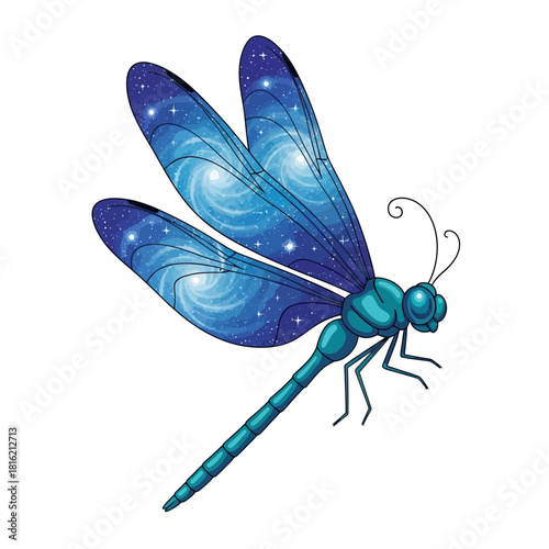 Celestial dragonfly with galaxy wings illustration on a white background digital art