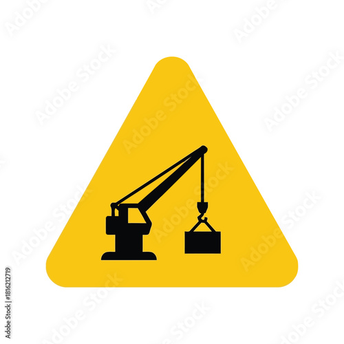Overhead crane warning sign heavy load hazard construction site safety icon vector Vector, illustration