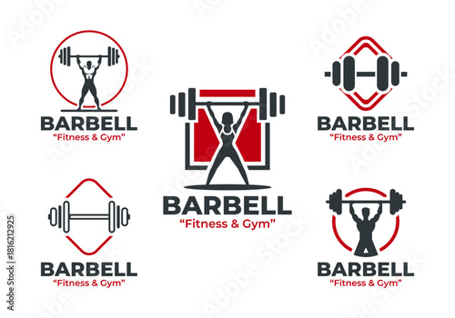 5 Barbell Logo Set Strength Training Fitness Emblem Collection