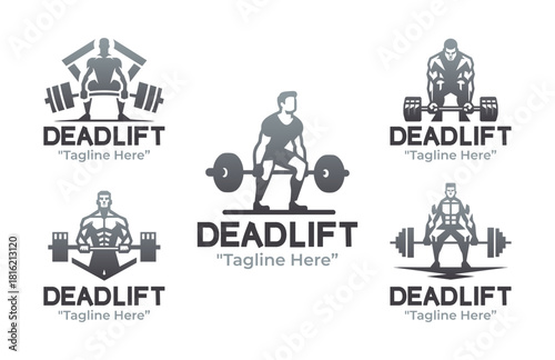 5 Deadlift Logo Set Strength Weight Training Emblem Collection