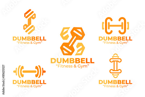 5 Dumbbell Logo Set Fitness Strength Training Emblem Collection