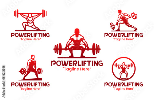 5 Powerlifting Logo Set Strength Heavy Lift Emblem Collection