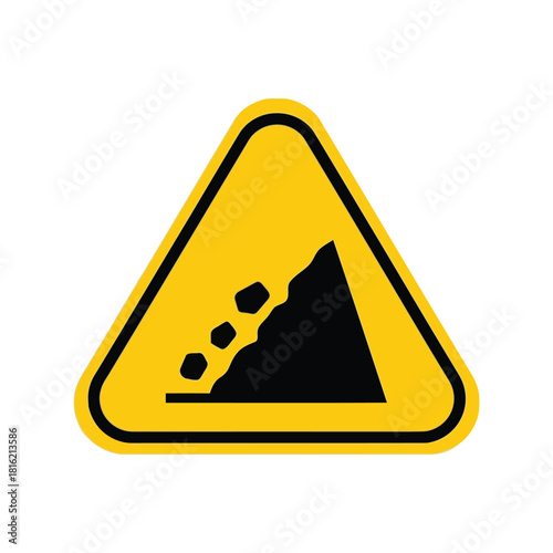 Falling rocks warning sign vector icon   landslide hazard road safety symbol Vector, illustration