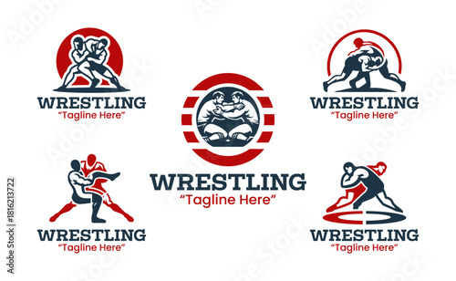 5 Wrestling Logo Set Grappling Combat Strength Identity Collection
