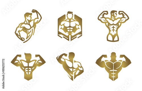 6 Bodybuilding Logo Set Muscle Strength Physique Identity Collection