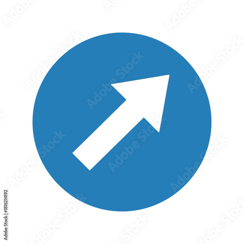 Modern blue circle up right arrow icon for direction, growth, progress, wayfinding Vector, illustration