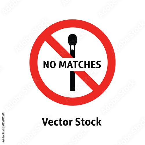 No matches prohibition sign vector icon   fire hazard warning safety symbol Vector, illustration