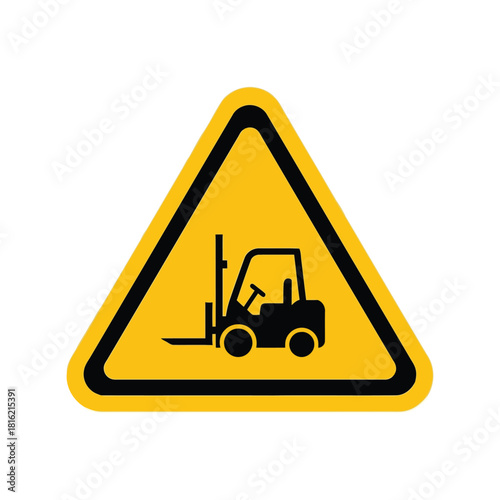 Forklift warning sign icon. yellow triangle industrial safety hazard symbol vector Vector, illustration