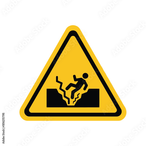 Falling hazard warning sign: person falling into cracked ground danger icon Vector, illustration