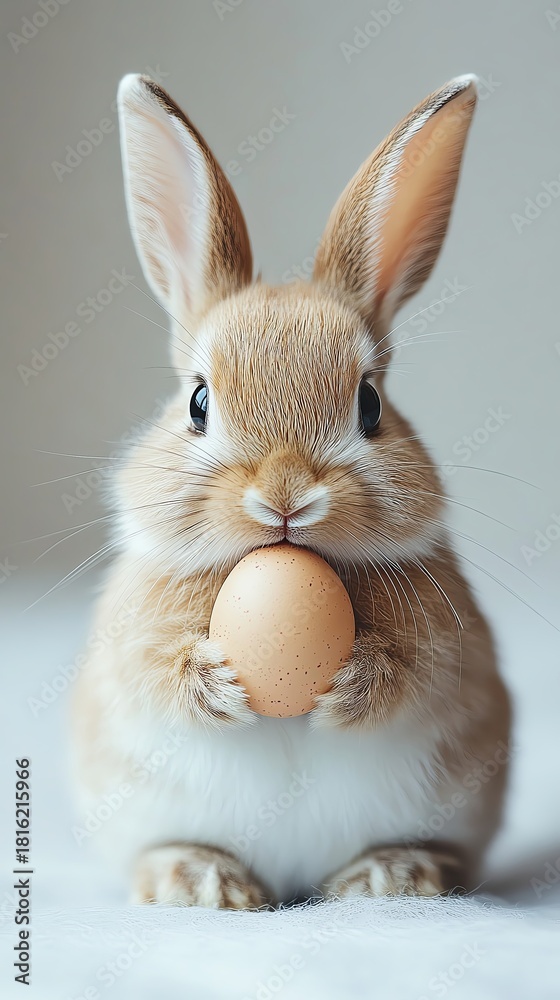 Obraz premium Cute bunny holding an egg in soft light