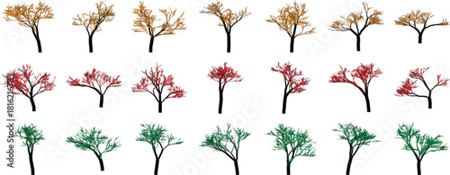 Colorful abstract trees in different seasons on a white background art