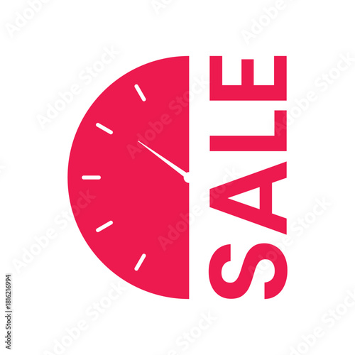 Red limited time sale badge label icon with clock graphic offer discount promotion symbol for special sale advertisement campaign vector illustration isolated on white 
