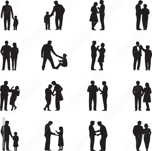 Silhouette vector set of diverse family and relationships scenes concept