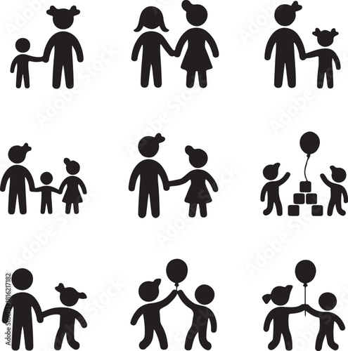 Stick Figure Family Icons Set Vector Illustration Group of People
