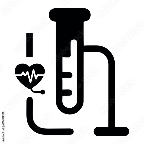 Test tube with heart line, for lab science, medical testing, or healthcare innovation visuals.