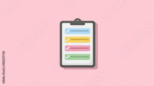 Colorful Checklist on Clipboard with Pink Background for Organization