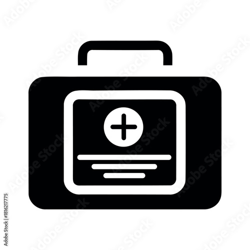Medical first aid case, healthcare emergency box, hospital kit icon