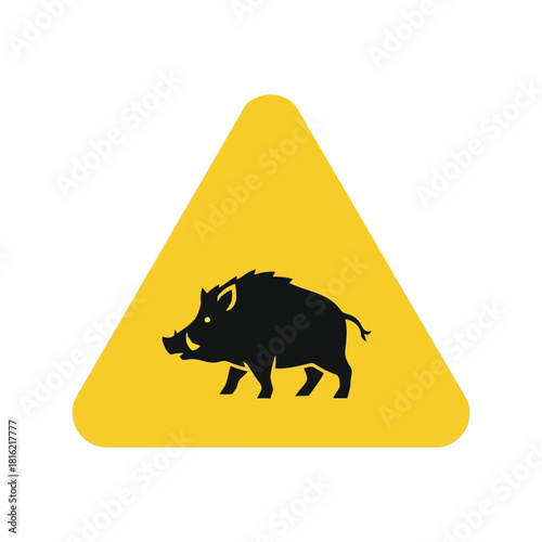 Wild boar crossing warning sign vector icon   animal hazard road safety symbol Vector, illustration