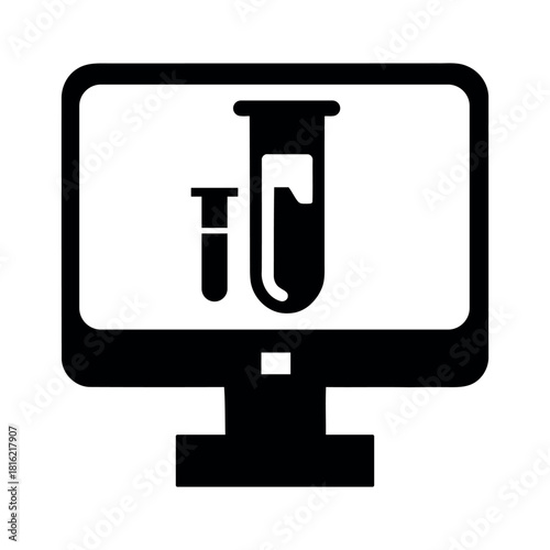 Monitor with a test tube, representing medtech, science analysis, and online lab diagnostics.