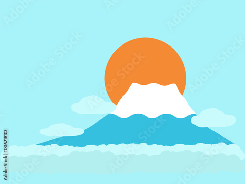 富士山と初日の出　イラスト