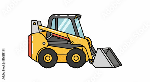 Cartoon skid steer loader icon, flat vector illustration