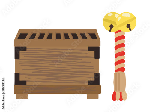 お賽銭箱（奉納）と鈴緒　イラスト