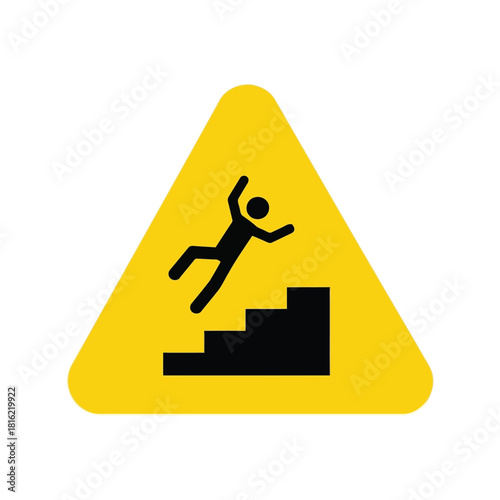 Caution falling down stairs sign. safety hazard symbol, accident prevention, slippery steps icon Vector, illustration