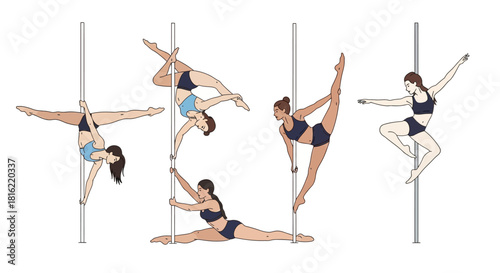 Pole Dance Silhouettes Graceful Athleticism in Motion Art