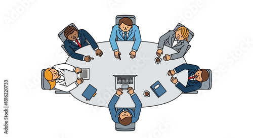 Diverse Business Team Collaboration in Productive Boardroom Meeting; Executives Discussing Strategies and Ideas Around Oval Table