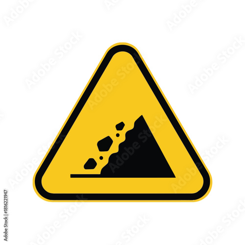 Falling rocks warning sign vector icon   landslide hazard road safety symbol, construction alert Vector, illustration
