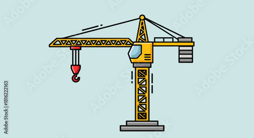 Cartoon tower crane icon, flat vector illustration