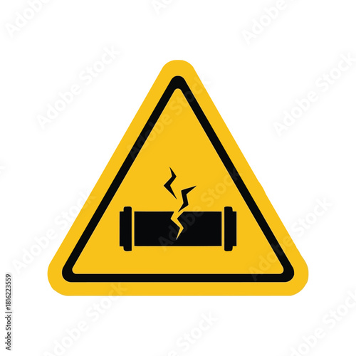 Broken pipe warning sign icon: leakage hazard, cracked pipe, maintenance alert symbol Vector, illustration