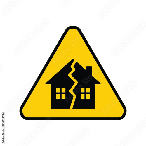 Earthquake house damage warning sign icon. structural hazard risk, property safety alert Vector, illustration