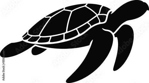 Cute cartoon turtle vector illustration depicting a slow aquatic reptile with a shell isolated on a white background