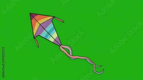 Animated Colorful Kite Flying Loop on Green Screen Background