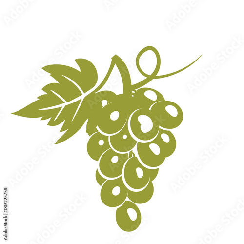 Illustration of a bunch of green grapes with a leaf, isolated on, perfect for representing vineyards or healthy eating concepts