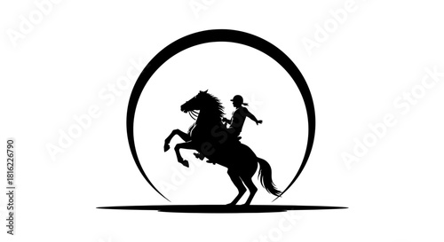Dynamic equestrian silhouette embodying freedom and prowess with bold circle frame