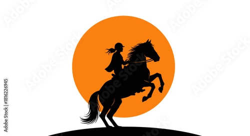 Equestrian silhouette against a vibrant sunset portraying freedom and adventure passion