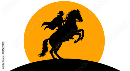 Silhouette of a equestrian rider against a sunlit backdrop conveying the essence of freedom and