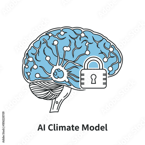 AI Climate Model Icon Depicting Brain with Lock, Illustrating Intelligence Protection